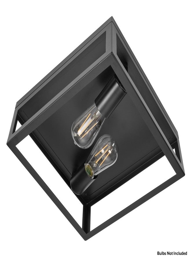Maxxima Indoor/Outdoor Flush Mount Ceiling Light Fixture, 2-Light Square Farmhouse Close to Ceiling Entryway Light, Black, Bulbs Not Included - Image 3